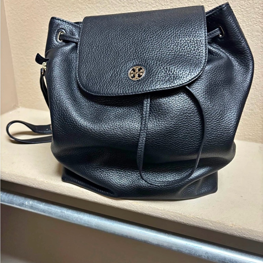 Tory Burch Brody Large Black Leather Top Handle Backpack Bag